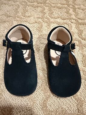 Little Love Bug Suede Black T-Strap shoes